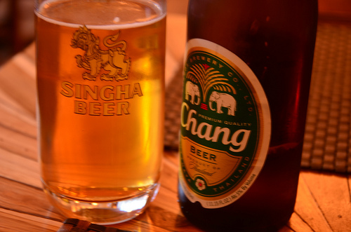 Chang beer in a Singha beerglass