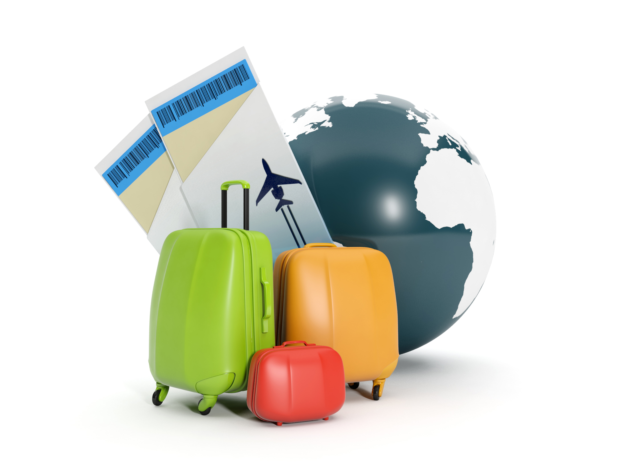 3d illustration: Land and a group of suitcases. To take a vacati