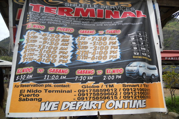 Shuttle van departure schedule to Puerto Princesa